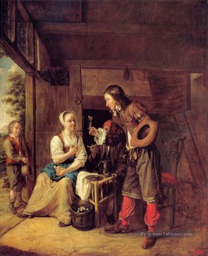  femme - Un homme offrant un verre de vin à un genre féminin Pieter de Hooch